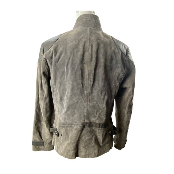 QUEEN COLLECTION Women Suede Jacket Size M Gray Leather Moto Zip Front Luxury - Picture 4 of 16